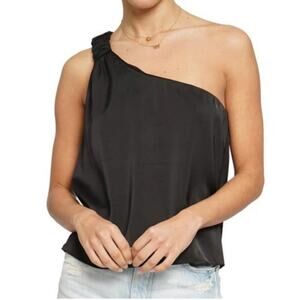 No One Cares Women's Black Satin One Shoulder Tank Blouse L NWT